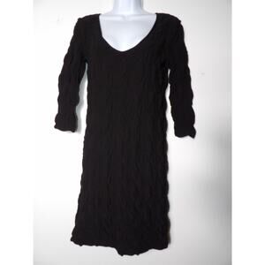 Tees By Tina One Size OSFA Dress Black Crinkle Textured Knee Length Modest Scoop